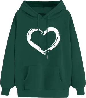 Oversized Hoodies for Women Plus Size Heart Graphic Sweatshirts Long Sleeve Shirts Hooded Top Streetwear with Pocket