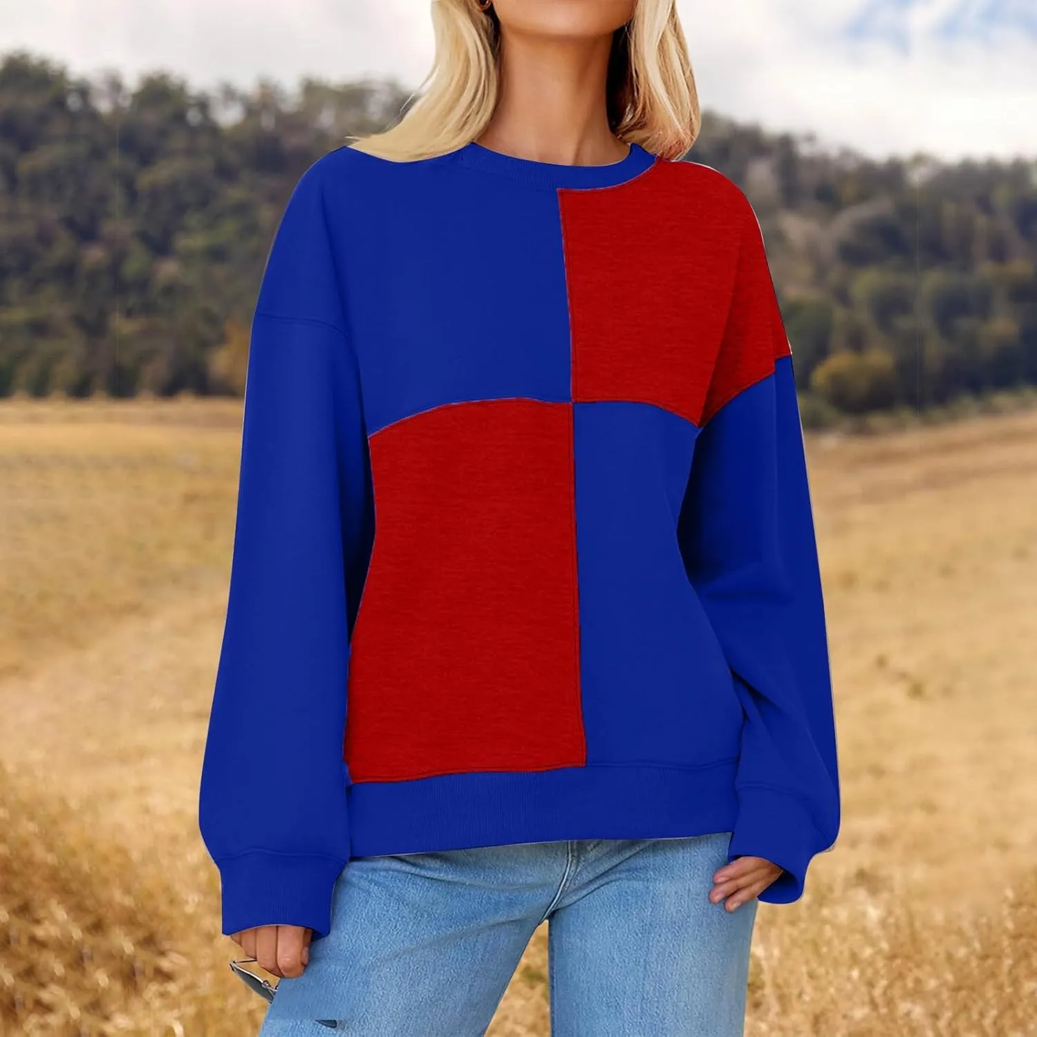 Oversized Sweatshirt For Women Cute Long Sleeve Creweck Color Block Pullover Tops Teen Girls Fall Fashion Outfits