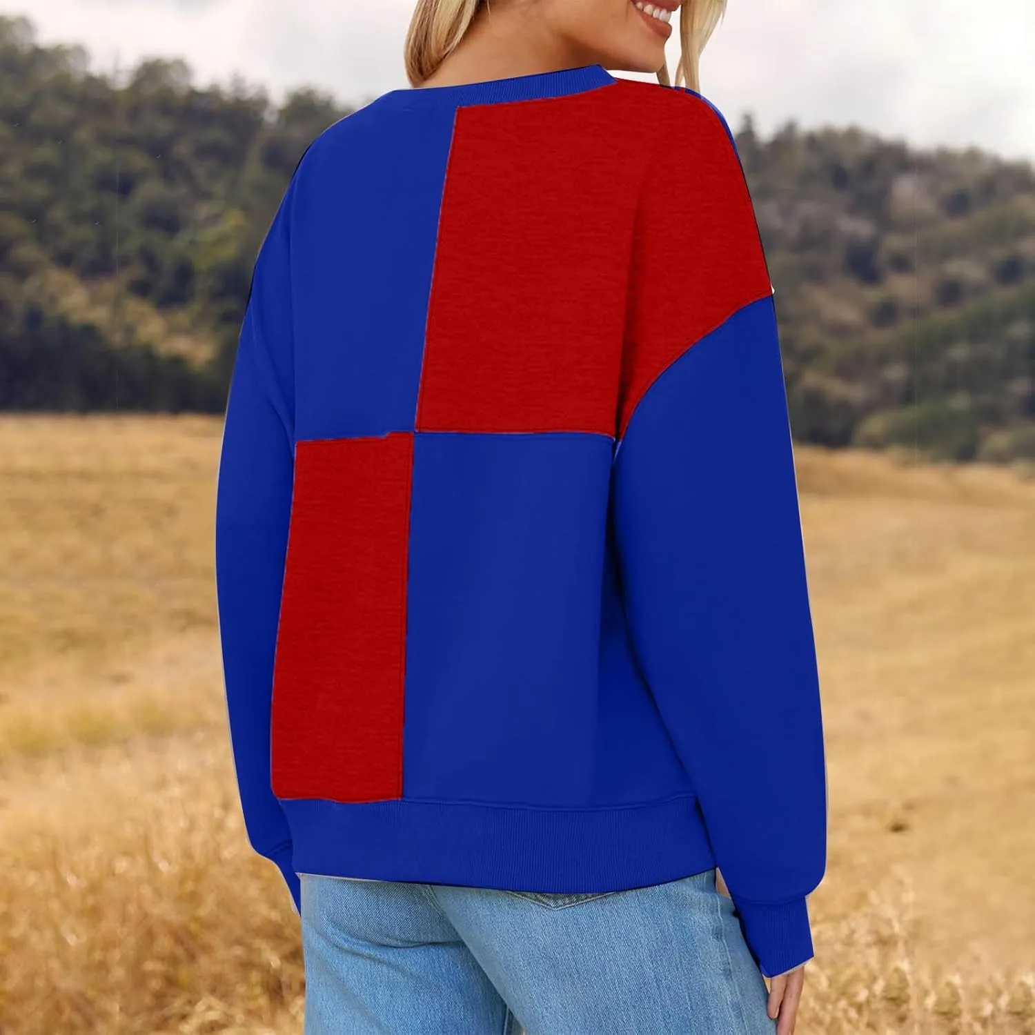 Oversized Sweatshirt For Women Cute Long Sleeve Creweck Color Block Pullover Tops Teen Girls Fall Fashion Outfits