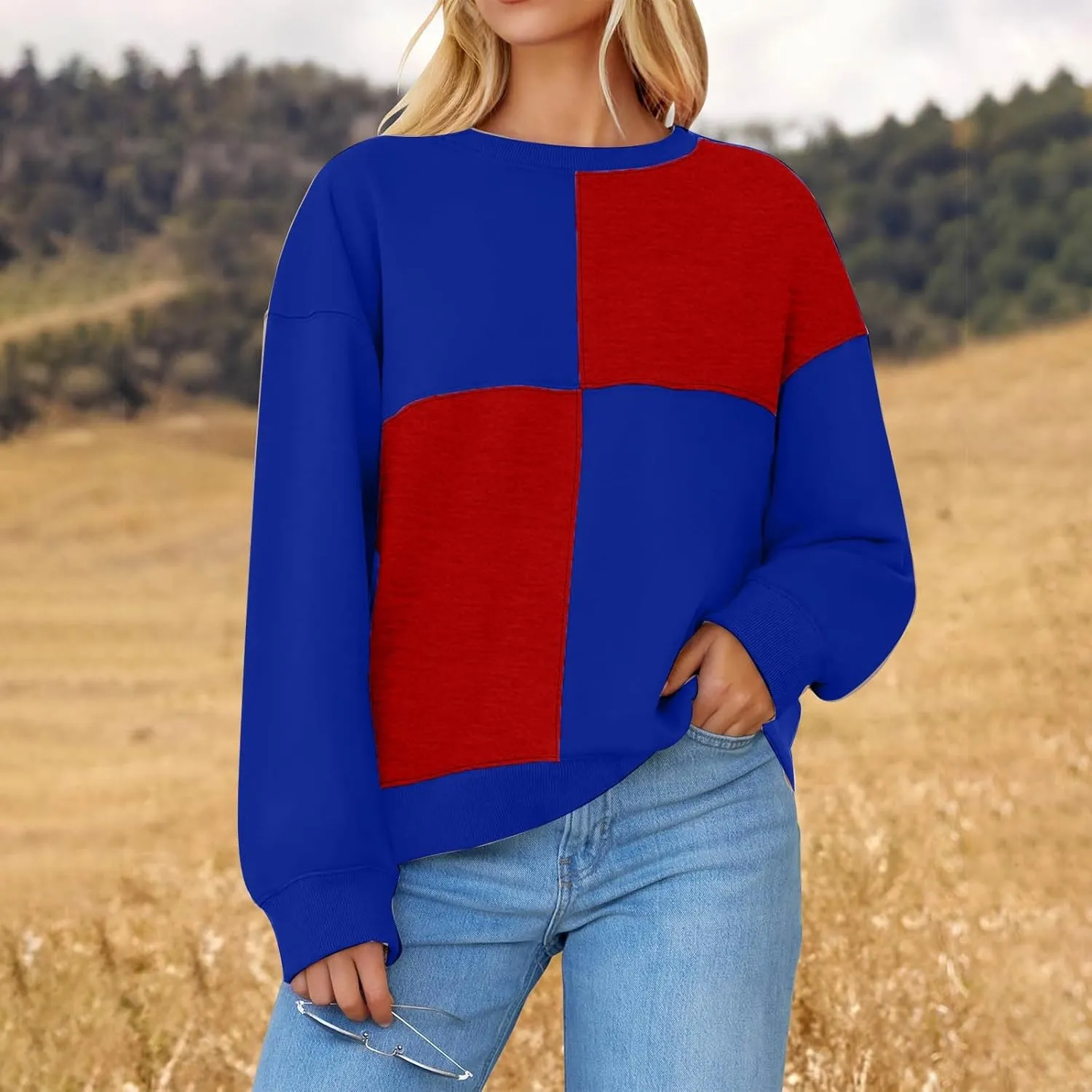 Oversized Sweatshirt For Women Cute Long Sleeve Creweck Color Block Pullover Tops Teen Girls Fall Fashion Outfits