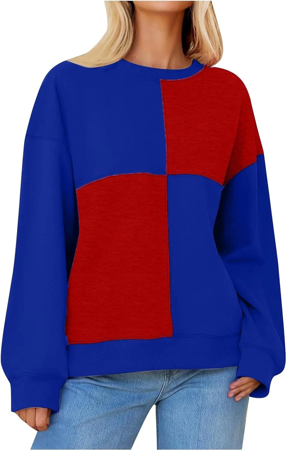 Oversized Sweatshirt For Women Cute Long Sleeve Creweck Color Block Pullover Tops Teen Girls Fall Fashion Outfits