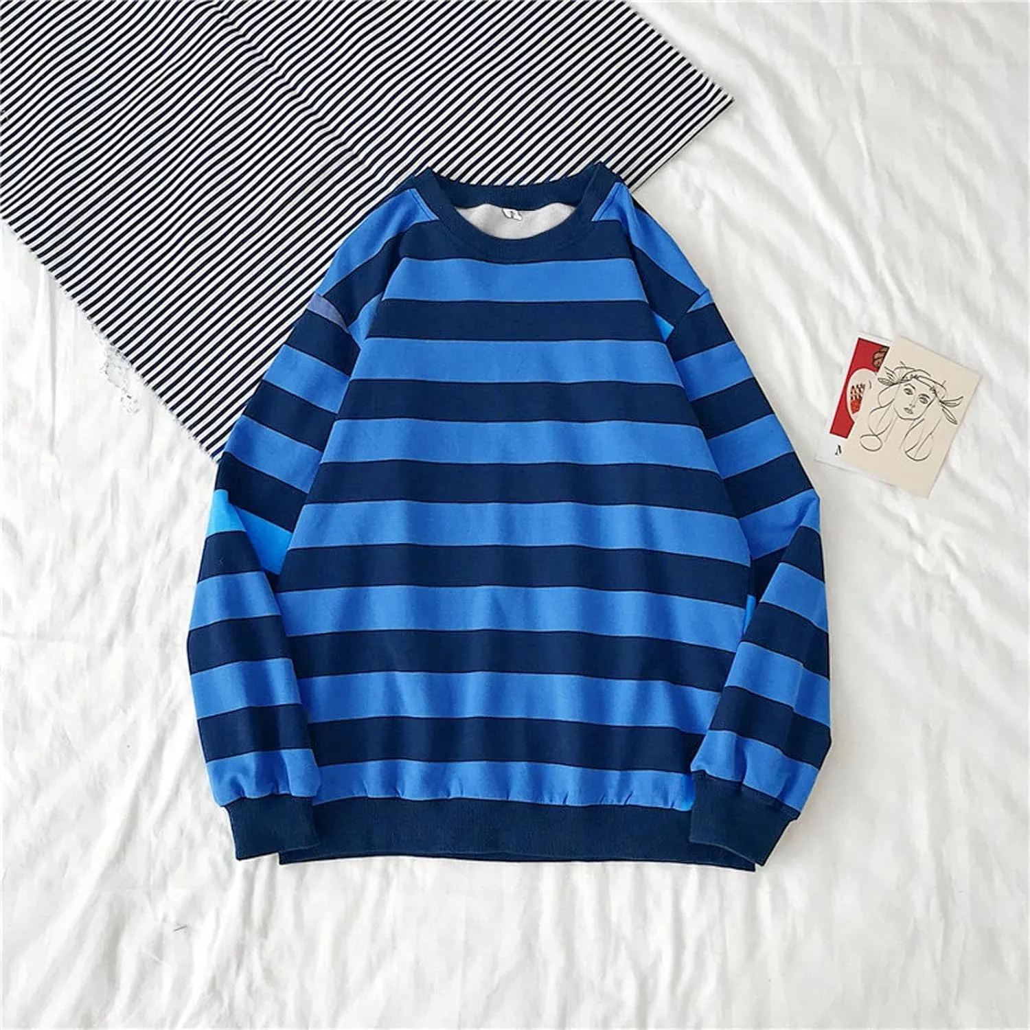 Oversized Sweatshirt for Women Trendy Crewneck Striped Color Block Tops Loose Long Sleeve Casual Stylish Pullover