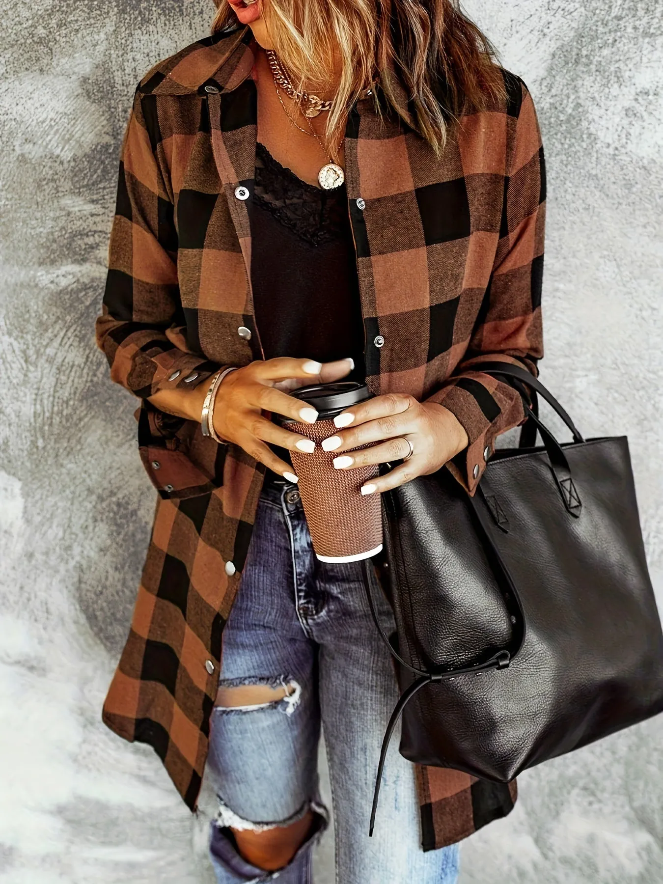 Plaid Casual Long Sleeve Shirt For Women