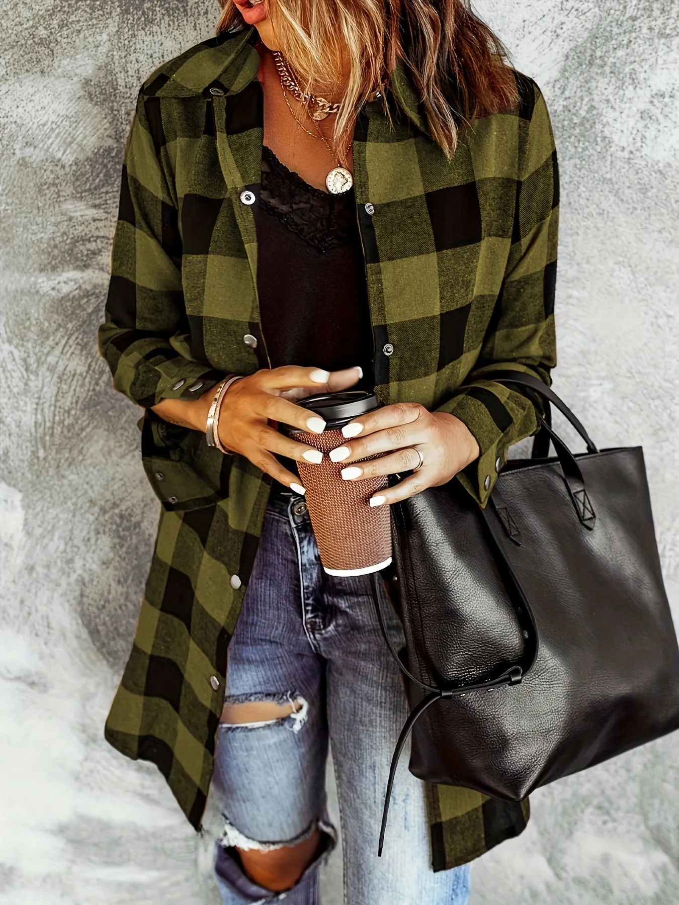 Plaid Casual Long Sleeve Shirt For Women
