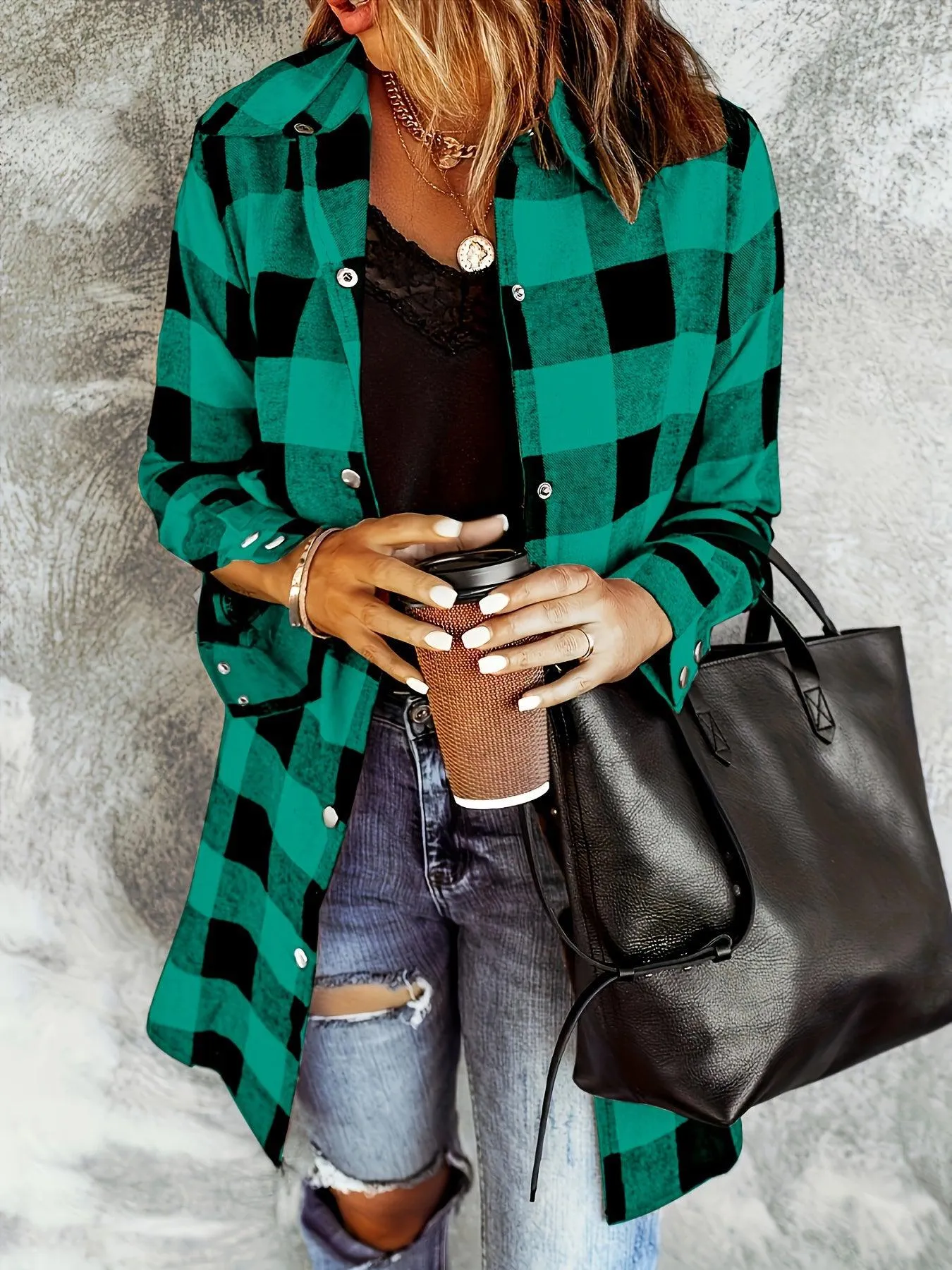 Plaid Casual Long Sleeve Shirt For Women