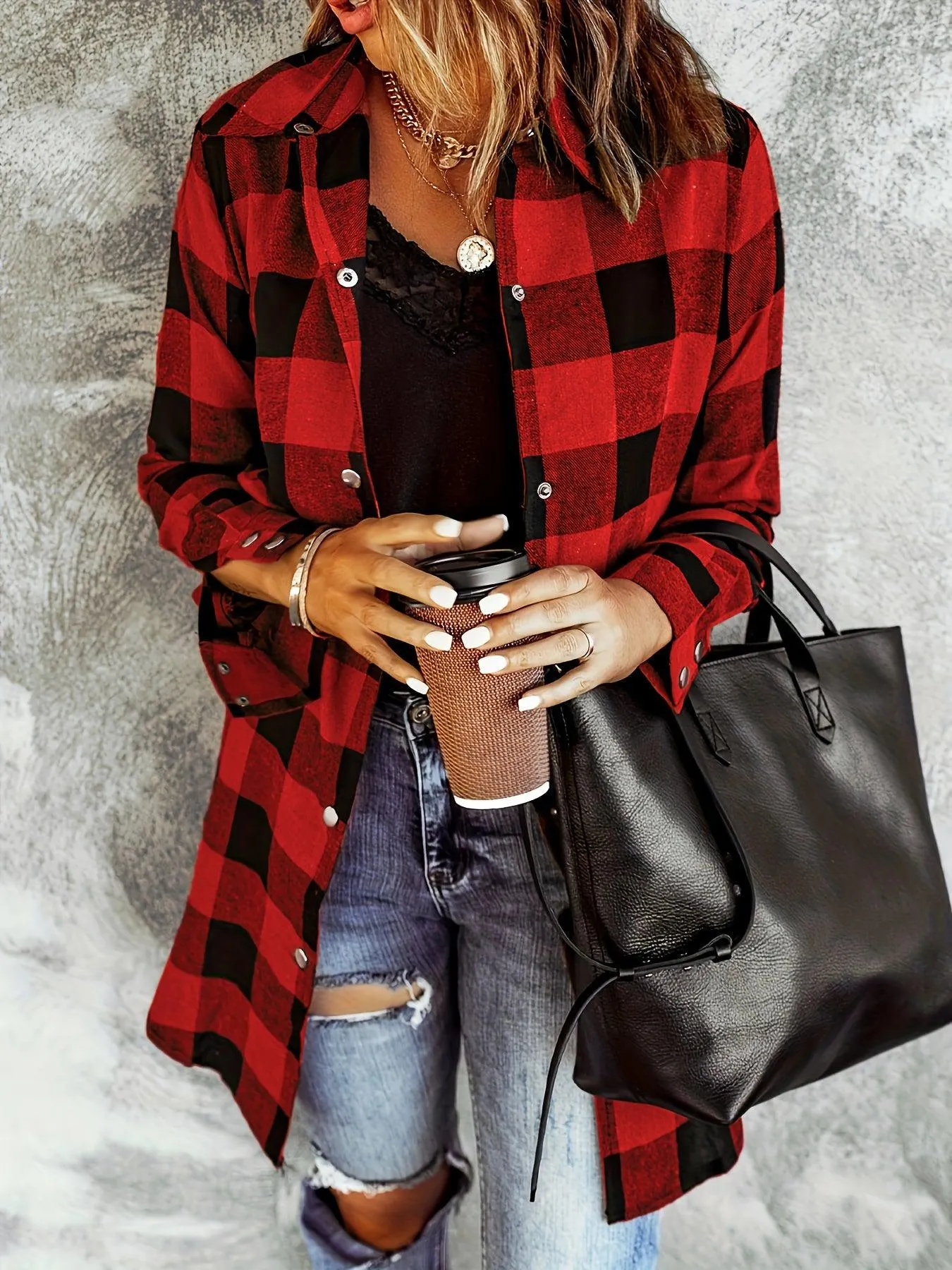 Plaid Casual Long Sleeve Shirt For Women