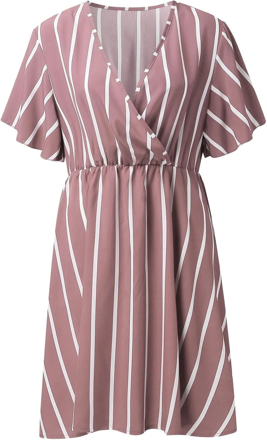 Plus Size Dresses for Curvy Women Short Sleeve V Neck Tunic Mini Dress Summer Casual Striped The Waist Sundress 2025