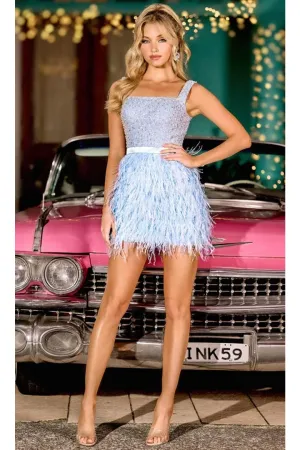 Portia and Scarlett PS24022 - short-Square Neck Cocktail Dress with Feathers