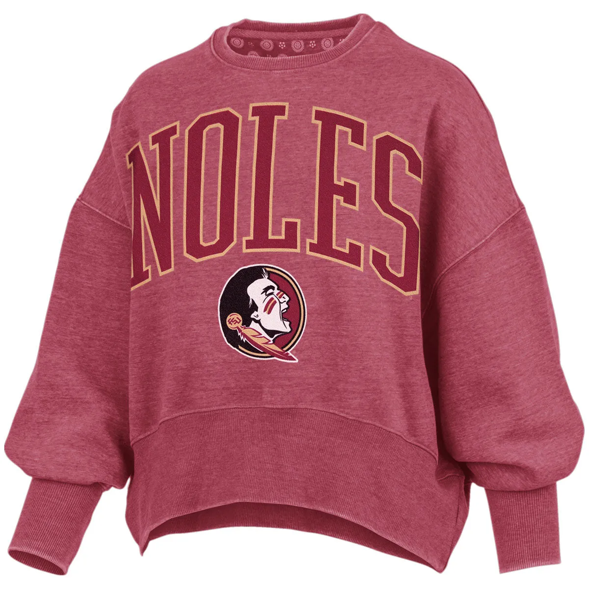 Pressbox Women's Noles/Seminole Logo Design Dolman-Sleeve Oversized Crew Fleece - Garnet