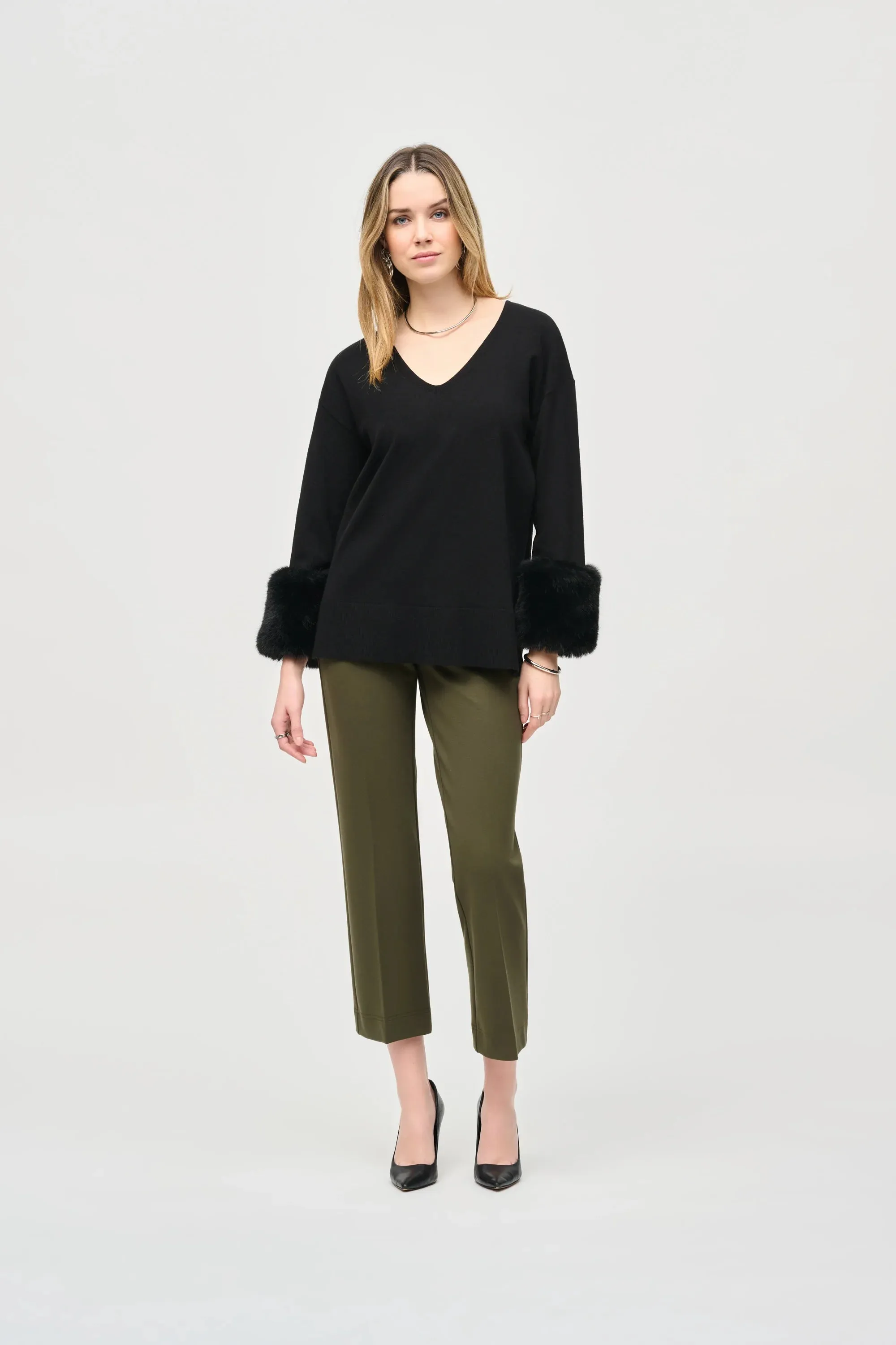 Sansa Sweater Knit Tunic with Faux Fur Cuffs - Joseph Ribkoff 243955