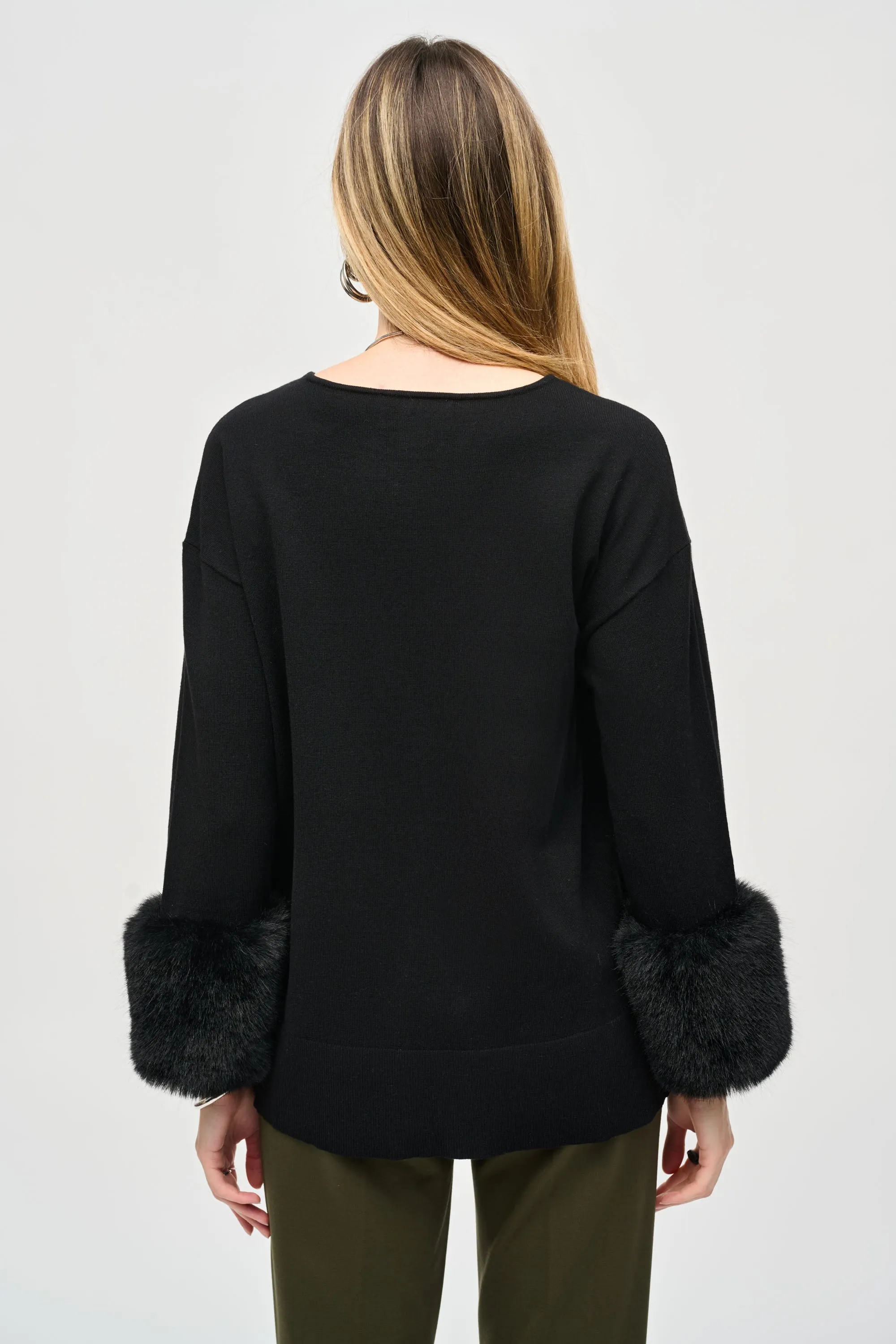 Sansa Sweater Knit Tunic with Faux Fur Cuffs - Joseph Ribkoff 243955