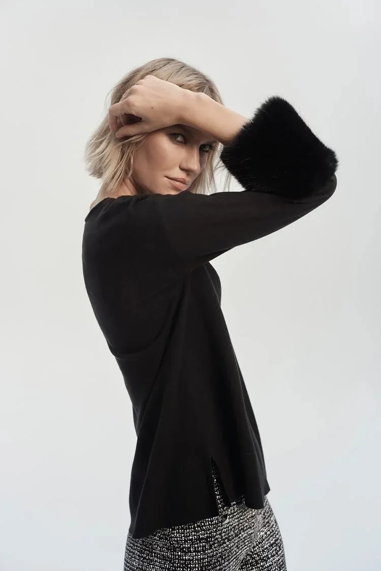 Sansa Sweater Knit Tunic with Faux Fur Cuffs - Joseph Ribkoff 243955