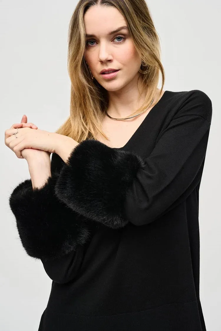Sansa Sweater Knit Tunic with Faux Fur Cuffs - Joseph Ribkoff 243955