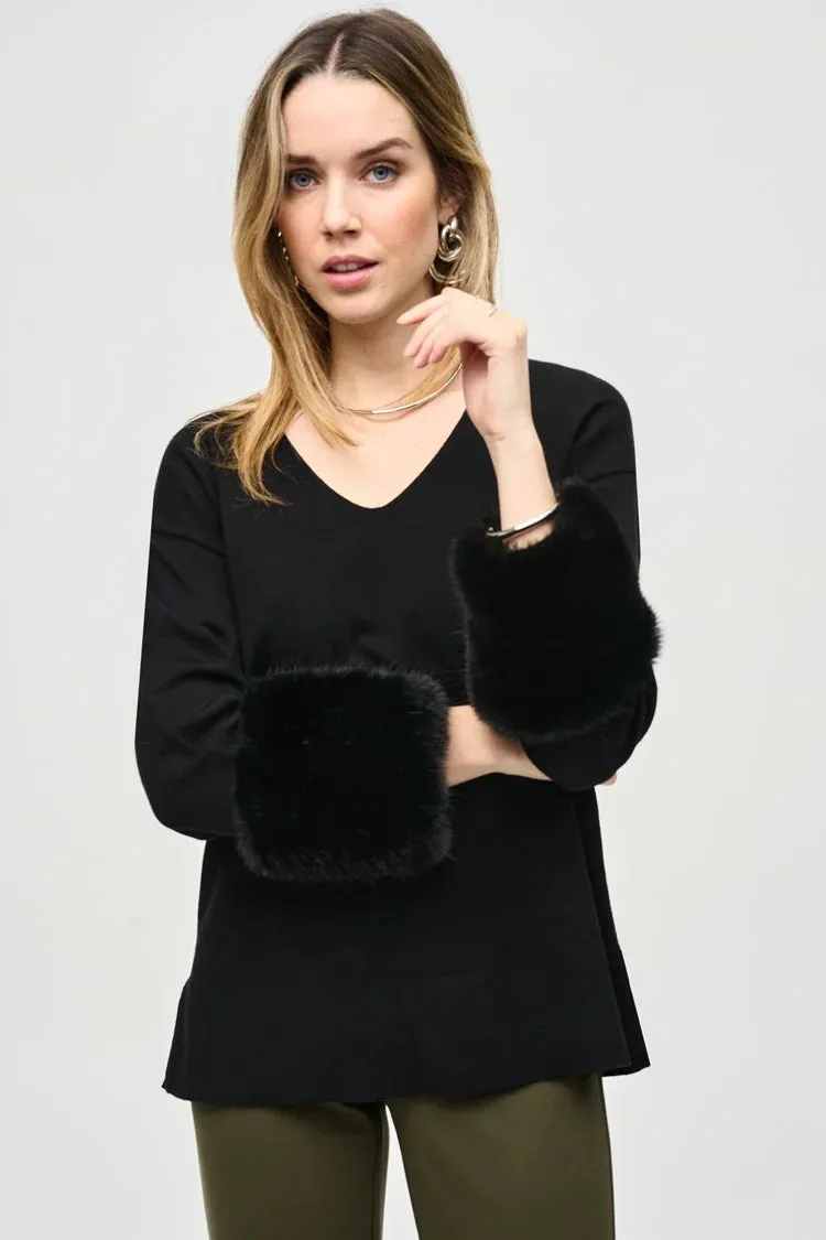 Sansa Sweater Knit Tunic with Faux Fur Cuffs - Joseph Ribkoff 243955