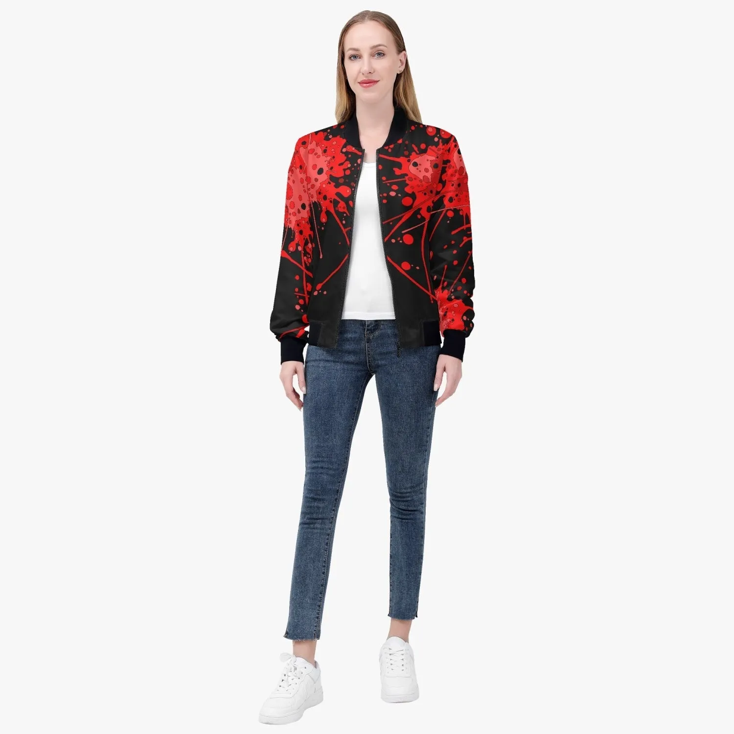 Sickstem, Red Paint Splash Lightweight Women's Bomber Jacket