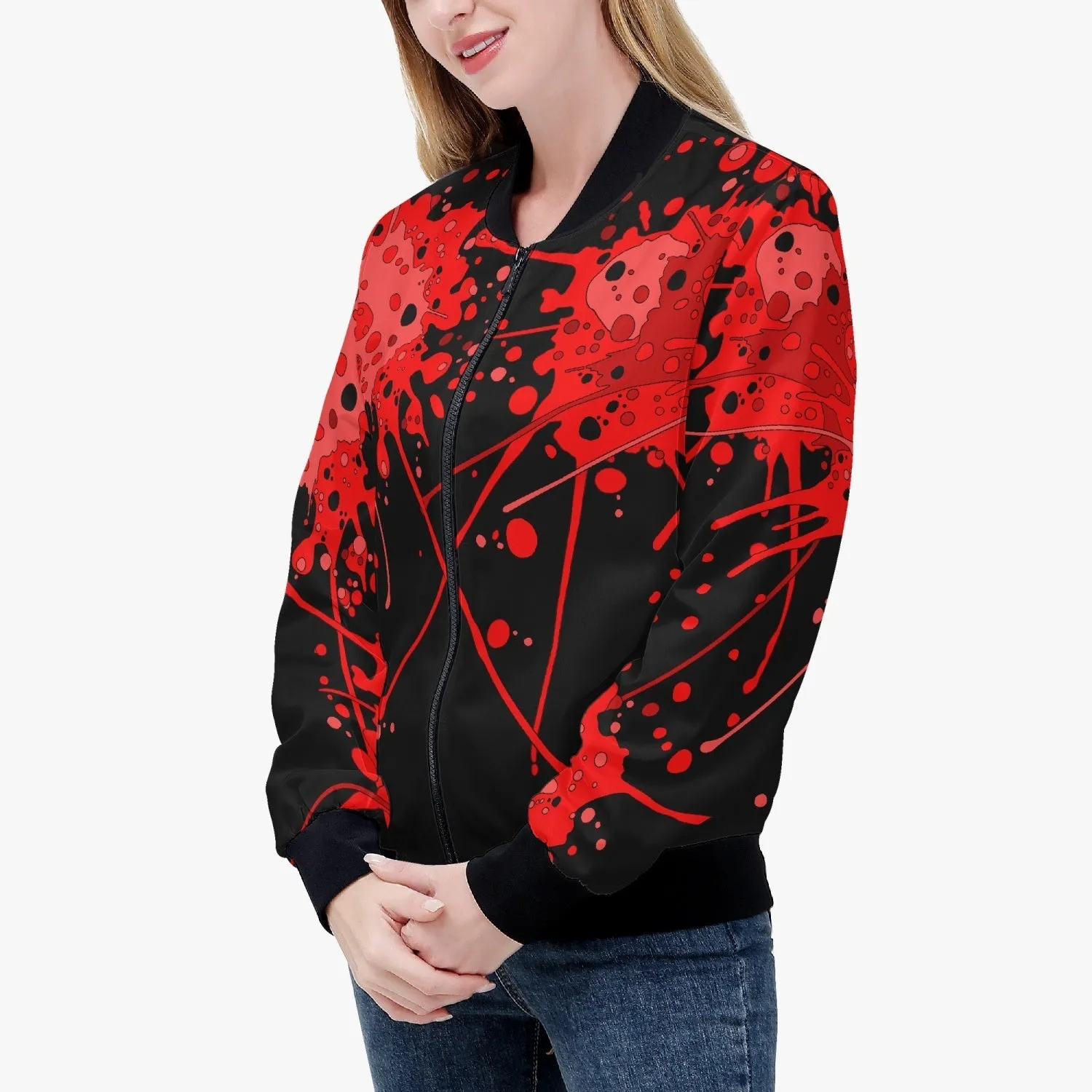 Sickstem, Red Paint Splash Lightweight Women's Bomber Jacket