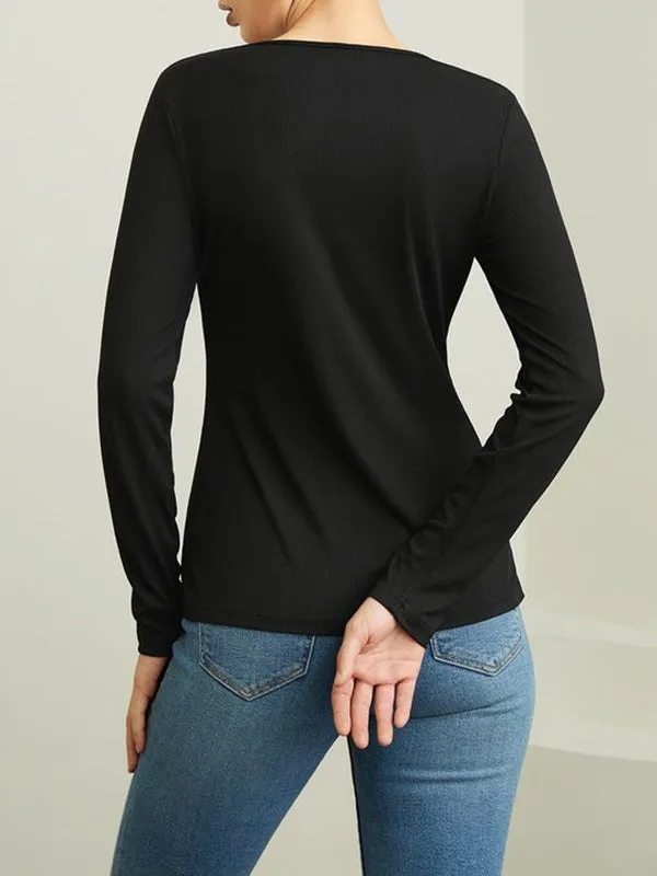 Solid Color Split-Joint Split-side Skinny Round-neck T-shirts