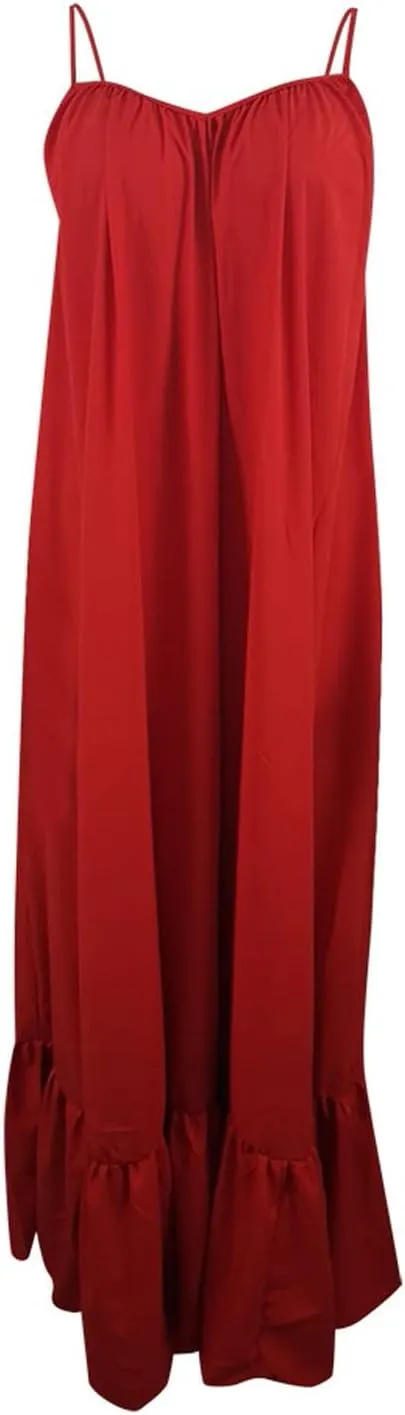 Spaghetti Strap Dresses for Women Plus Size Summer Sleeveless Casual Flowy Boho Dress Ruffle Swing Midi Sundress