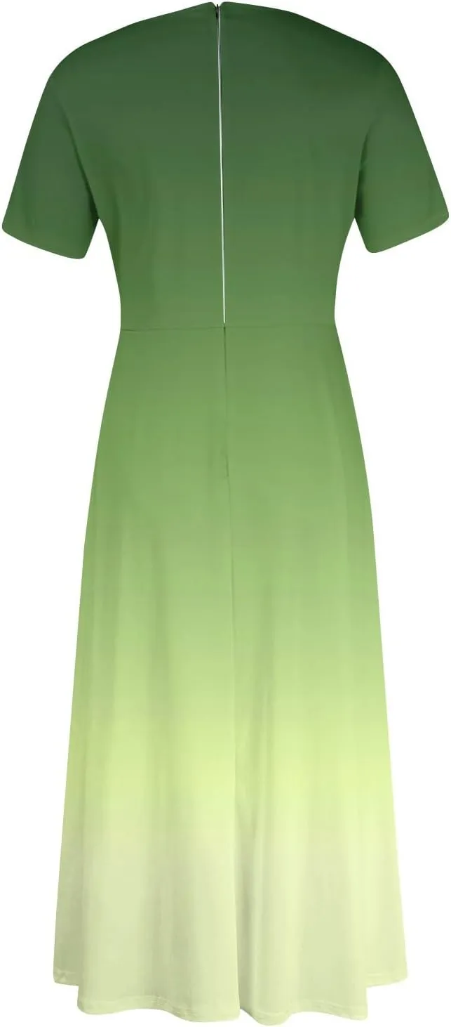 Trendy Short Sleeve Maxi Dresses Casual Plus Size Crewneck Long Sundress Elegant Formal A Line Smocked Flowy Party Dress