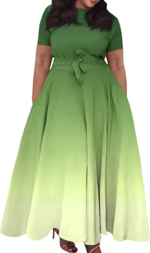 Trendy Short Sleeve Maxi Dresses Casual Plus Size Crewneck Long Sundress Elegant Formal A Line Smocked Flowy Party Dress