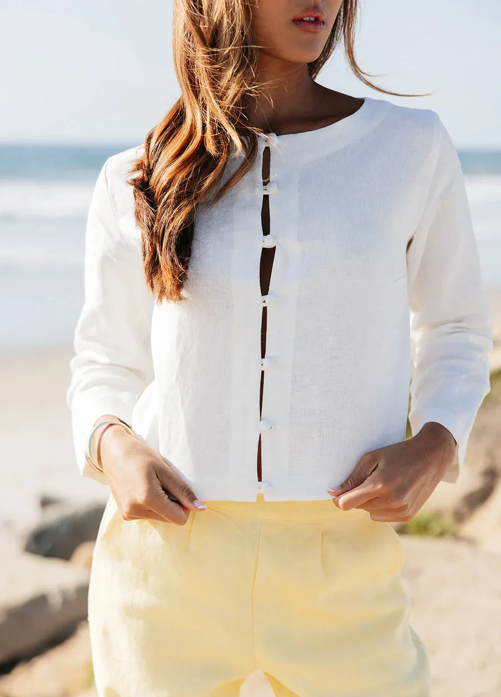 White Bessette Linen Butto
