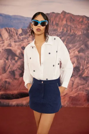 WHITE EMBELLISHED OVERSIZE SHIRT