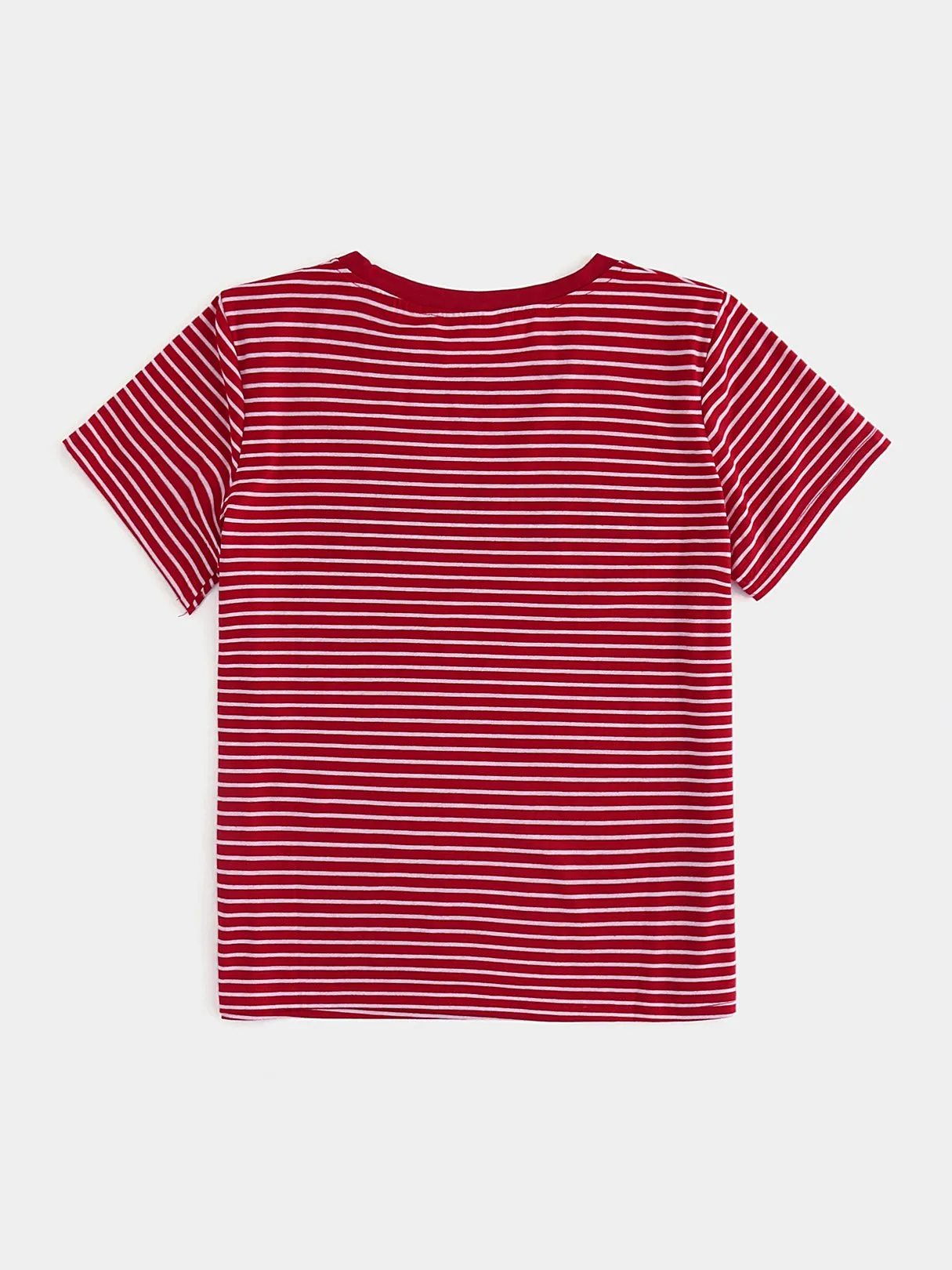 Wholesale Round Neck Stripe Letter Short Sleeve Red T-Shirts