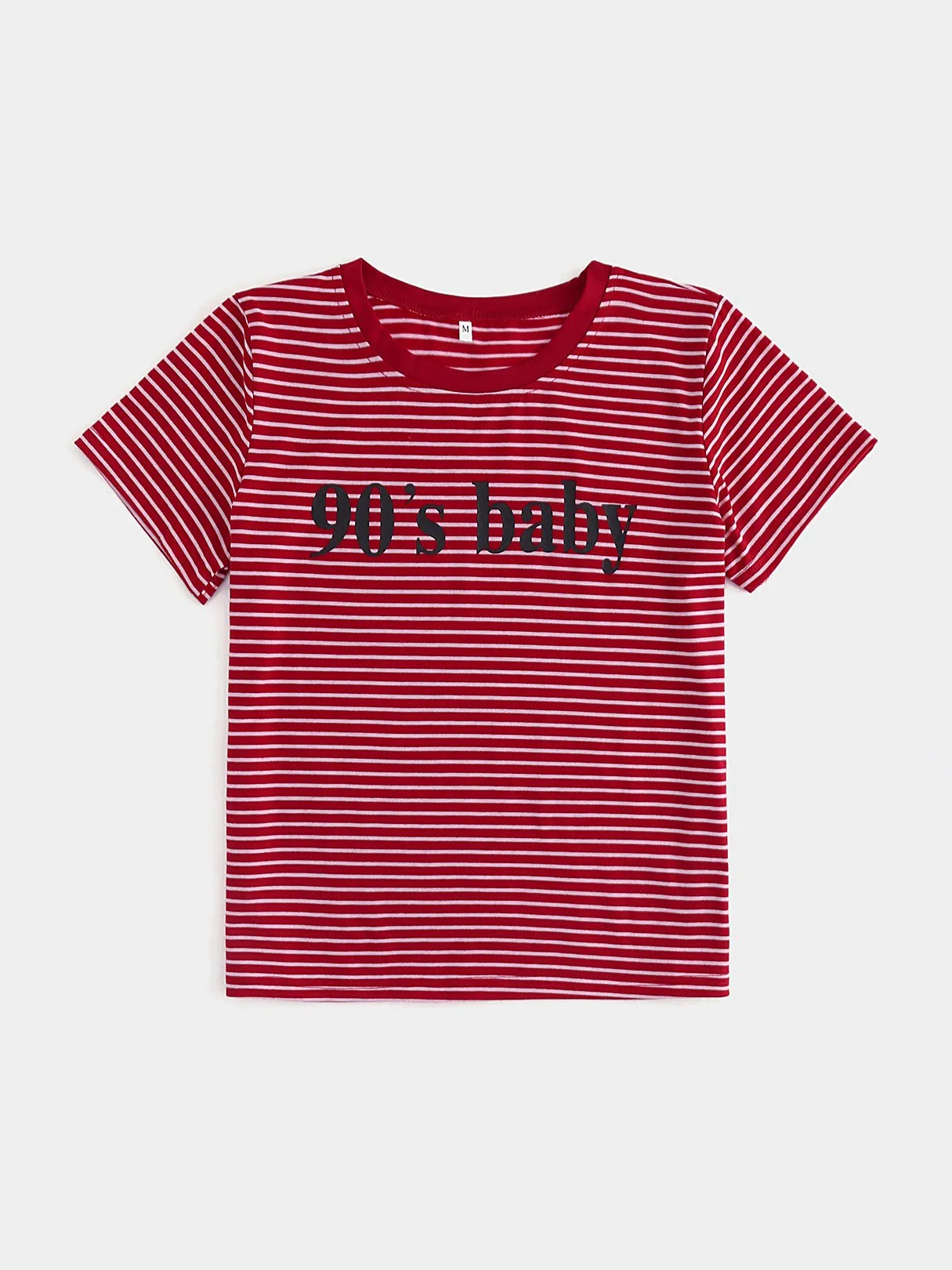 Wholesale Round Neck Stripe Letter Short Sleeve Red T-Shirts