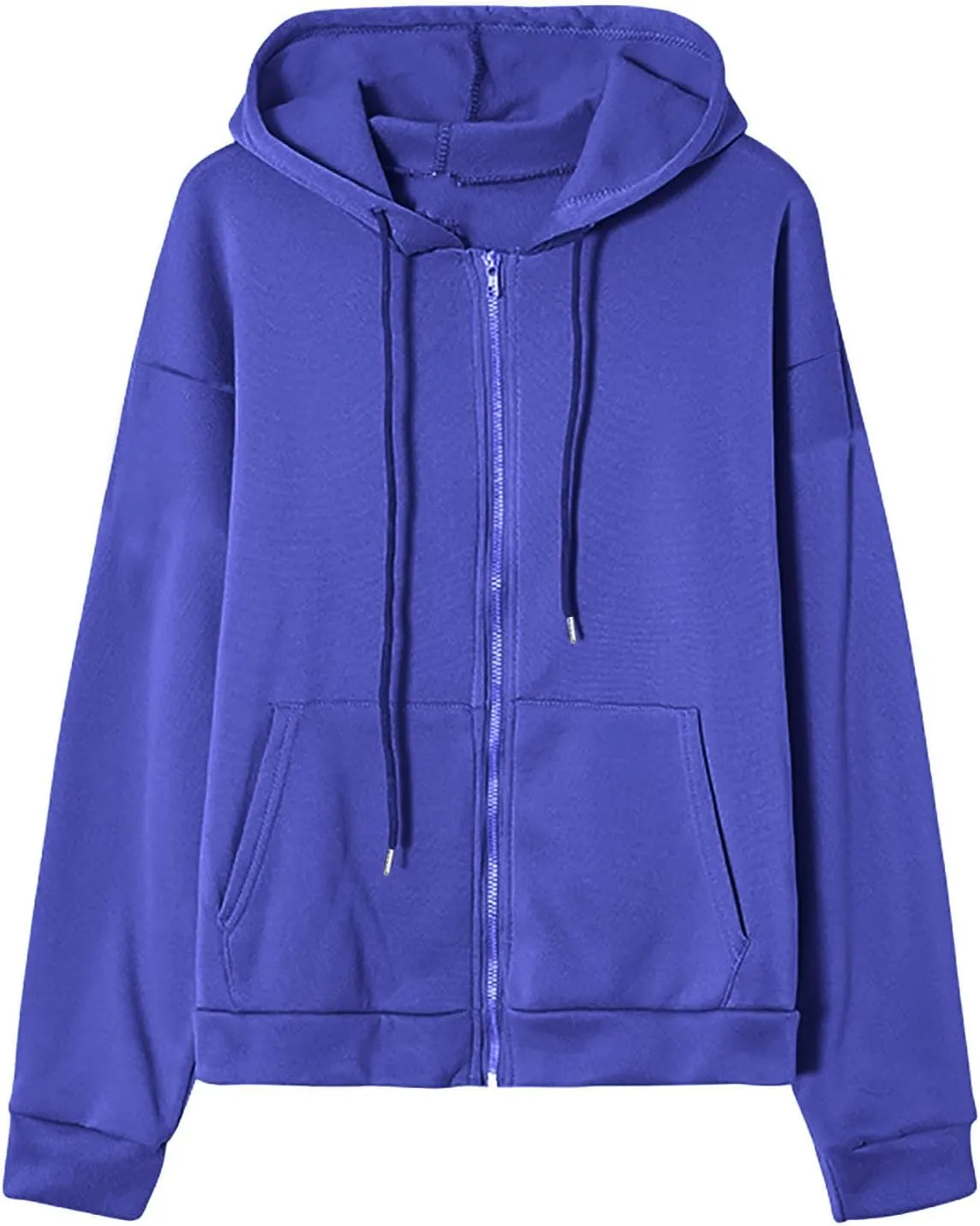 Women Full Zip Up Oversized Hoodie Solid Color Sweatshirt Long Sleeve Sweater Trendy Teen Girls Clothing 2024