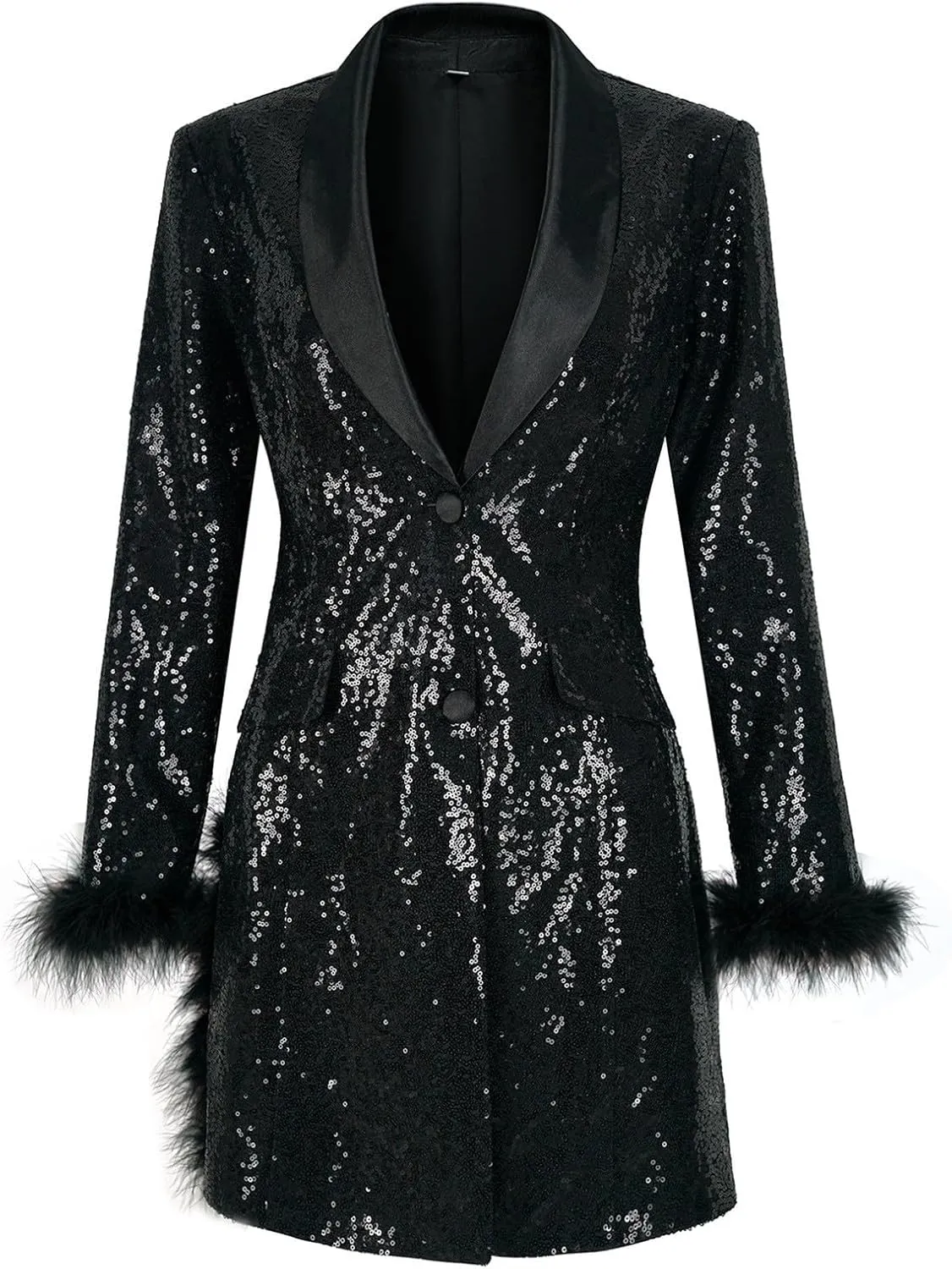 Womens 2024 Fashion Sexy Sequin Solid Blazers Deep V Neck Long Sleeve Pockets Cardigans Party Work Commuting Jackets