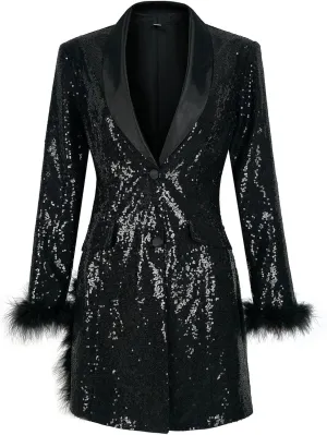 Womens 2024 Fashion Sexy Sequin Solid Blazers Deep V Neck Long Sleeve Pockets Cardigans Party Work Commuting Jackets