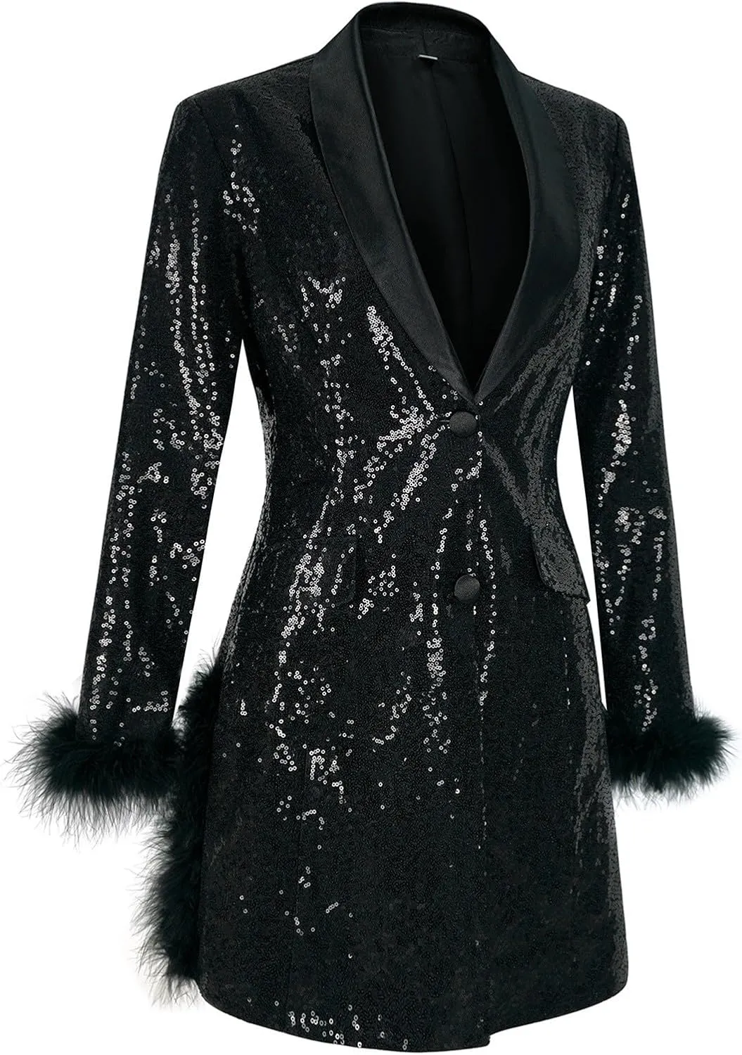 Womens 2024 Fashion Sexy Sequin Solid Blazers Deep V Neck Long Sleeve Pockets Cardigans Party Work Commuting Jackets