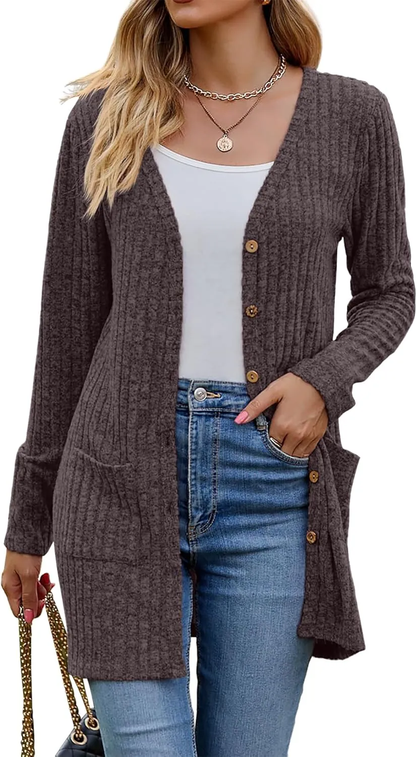 Womens 2025 Fall Fashion Cardigan Lightweight Soft Knit Cardigan for Women Long Sleeve Open Front Coat with Pockets