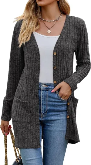 Womens 2025 Fall Fashion Cardigan Lightweight Soft Knit Cardigan for Women Long Sleeve Open Front Coat with Pockets