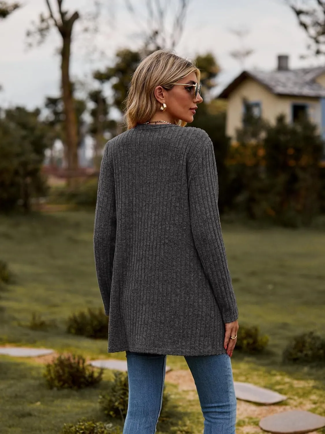 Womens 2025 Fall Fashion Cardigan Lightweight Soft Knit Cardigan for Women Long Sleeve Open Front Coat with Pockets