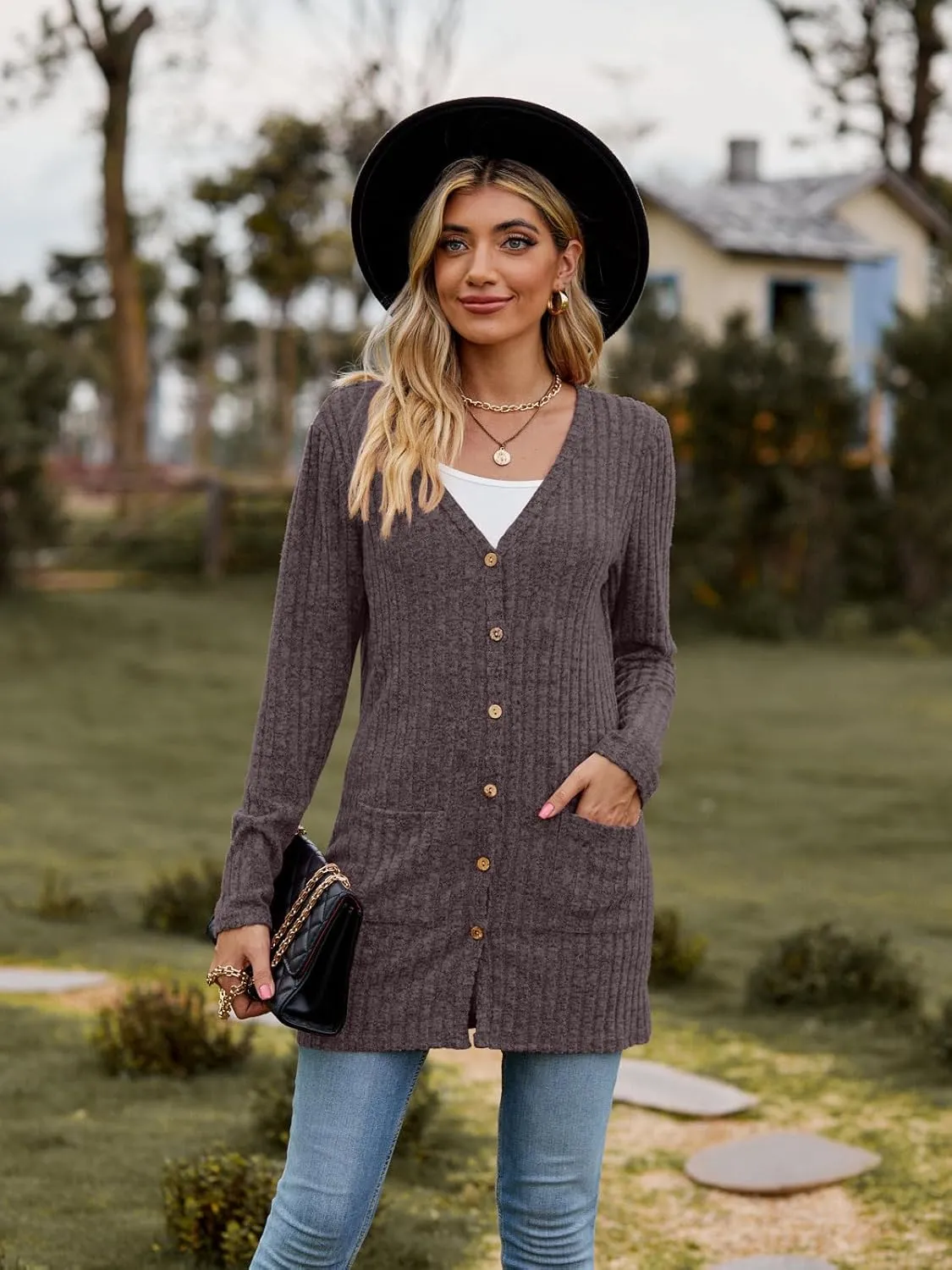 Womens 2025 Fall Fashion Cardigan Lightweight Soft Knit Cardigan for Women Long Sleeve Open Front Coat with Pockets