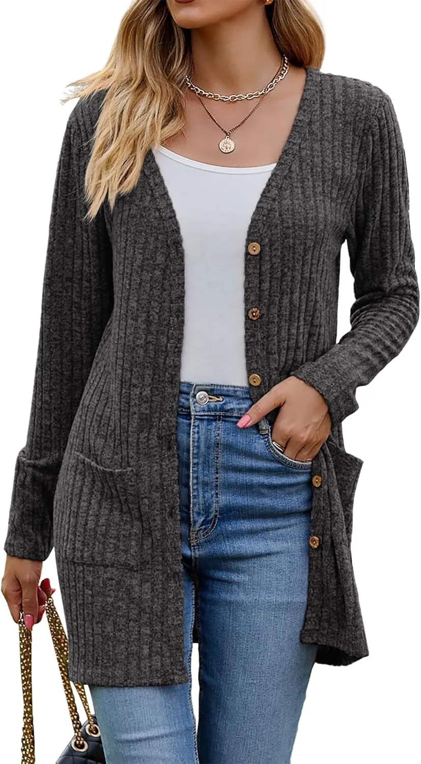 Womens 2025 Fall Fashion Cardigan Lightweight Soft Knit Cardigan for Women Long Sleeve Open Front Coat with Pockets