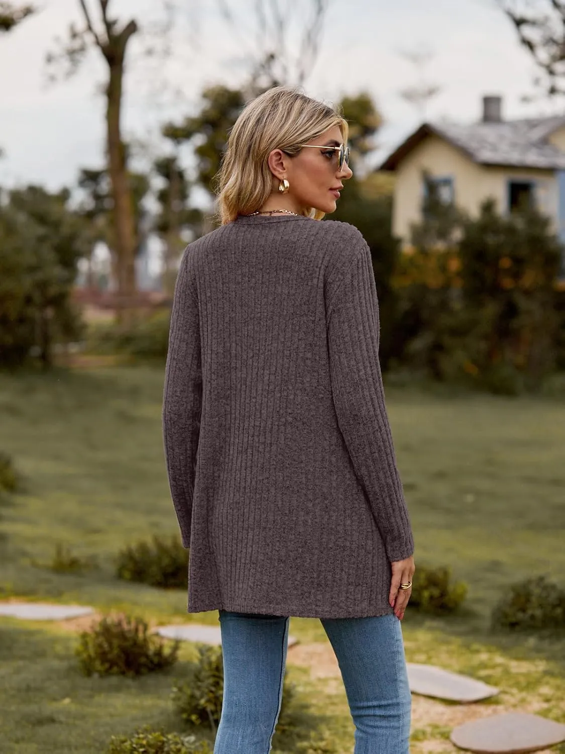 Womens 2025 Fall Fashion Cardigan Lightweight Soft Knit Cardigan for Women Long Sleeve Open Front Coat with Pockets