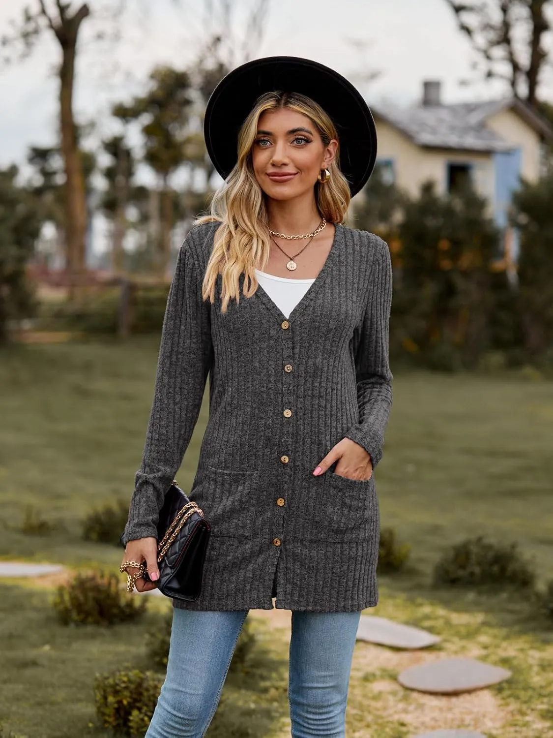 Womens 2025 Fall Fashion Cardigan Lightweight Soft Knit Cardigan for Women Long Sleeve Open Front Coat with Pockets