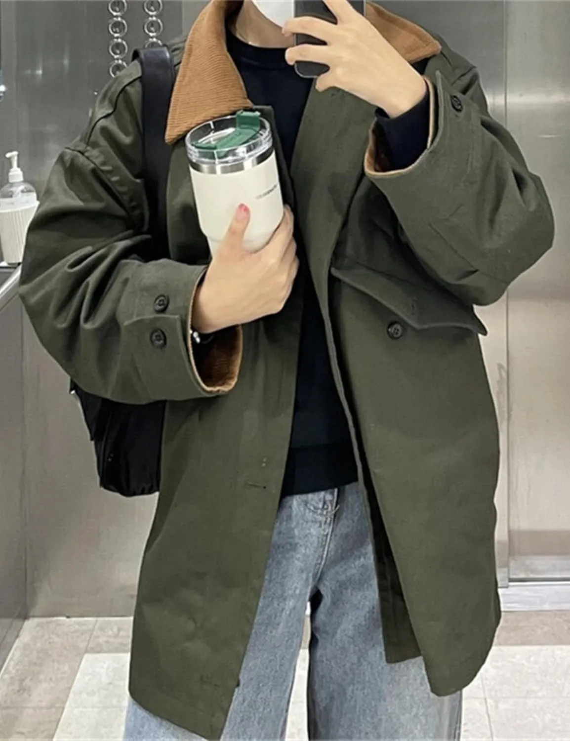 Womens Oversized Barn Jacket Lightweight Button Down Canvas Jacket Corduroy Collar Fall Fashion 2025 Trendy Outwear