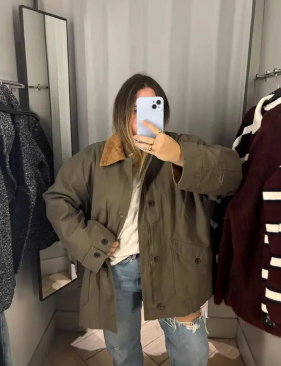 Womens Oversized Barn Jacket Lightweight Button Down Canvas Jacket Corduroy Collar Fall Fashion 2025 Trendy Outwear