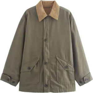 Womens Oversized Barn Jacket Lightweight Button Down Canvas Jacket Corduroy Collar Fall Fashion 2025 Trendy Outwear