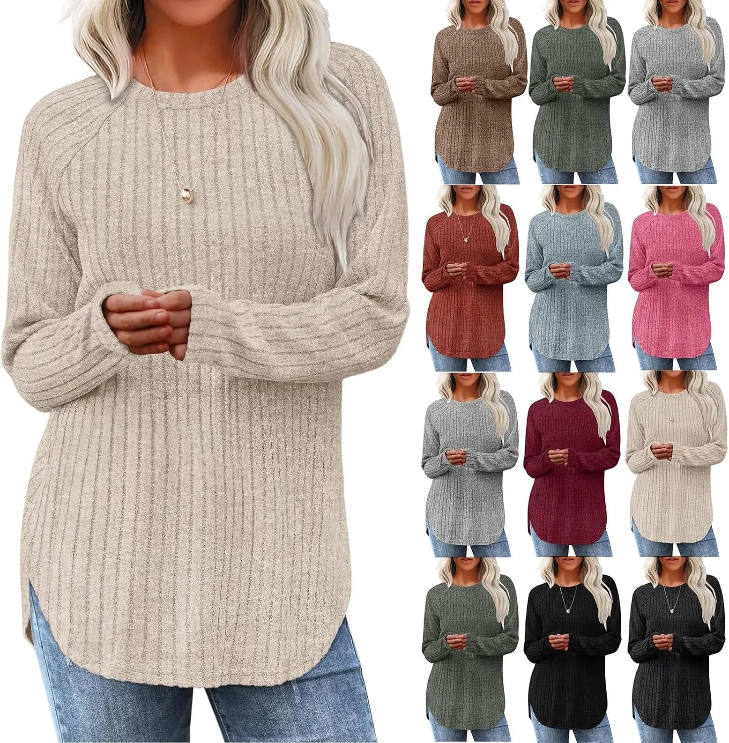 Women's Oversized Sweatshirt Winter Casual Trendy Long Sleeve Crew Neck Solid Knit Fleece Sweater Pullover, S-2XL