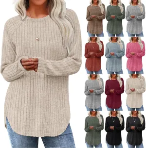Women's Oversized Sweatshirt Winter Casual Trendy Long Sleeve Crew Neck Solid Knit Fleece Sweater Pullover, S-2XL