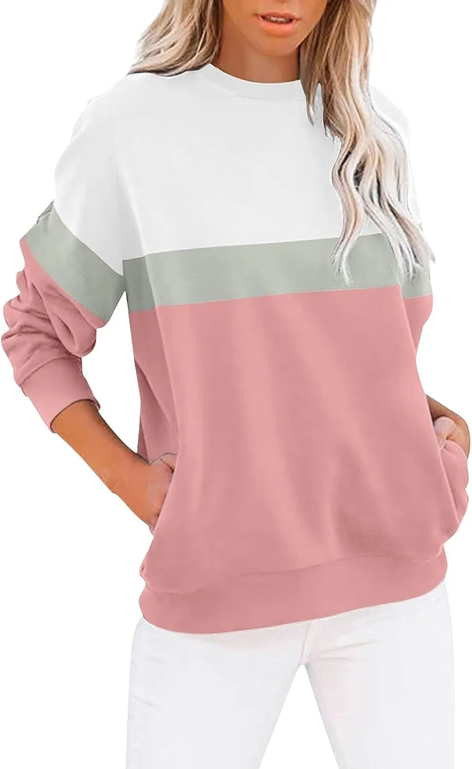Womens Oversized Sweatshirts Fall Crewneck Long Sleeve Pullover Sweatshirt Trendy Lightweight Outdoors Tops Pockets