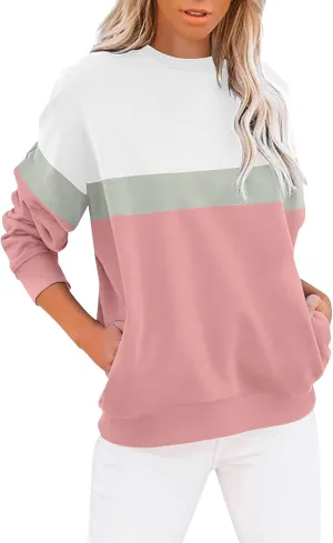Womens Oversized Sweatshirts Fall Crewneck Long Sleeve Pullover Sweatshirt Trendy Lightweight Outdoors Tops Pockets