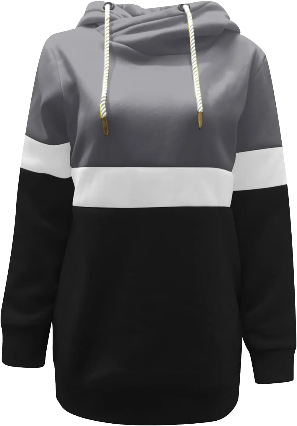 Women's Turtleneck Hoodie Colorblock Long Sleeve Casual Sweatshirt Fashion Drawstring Workout Hooded Pullover