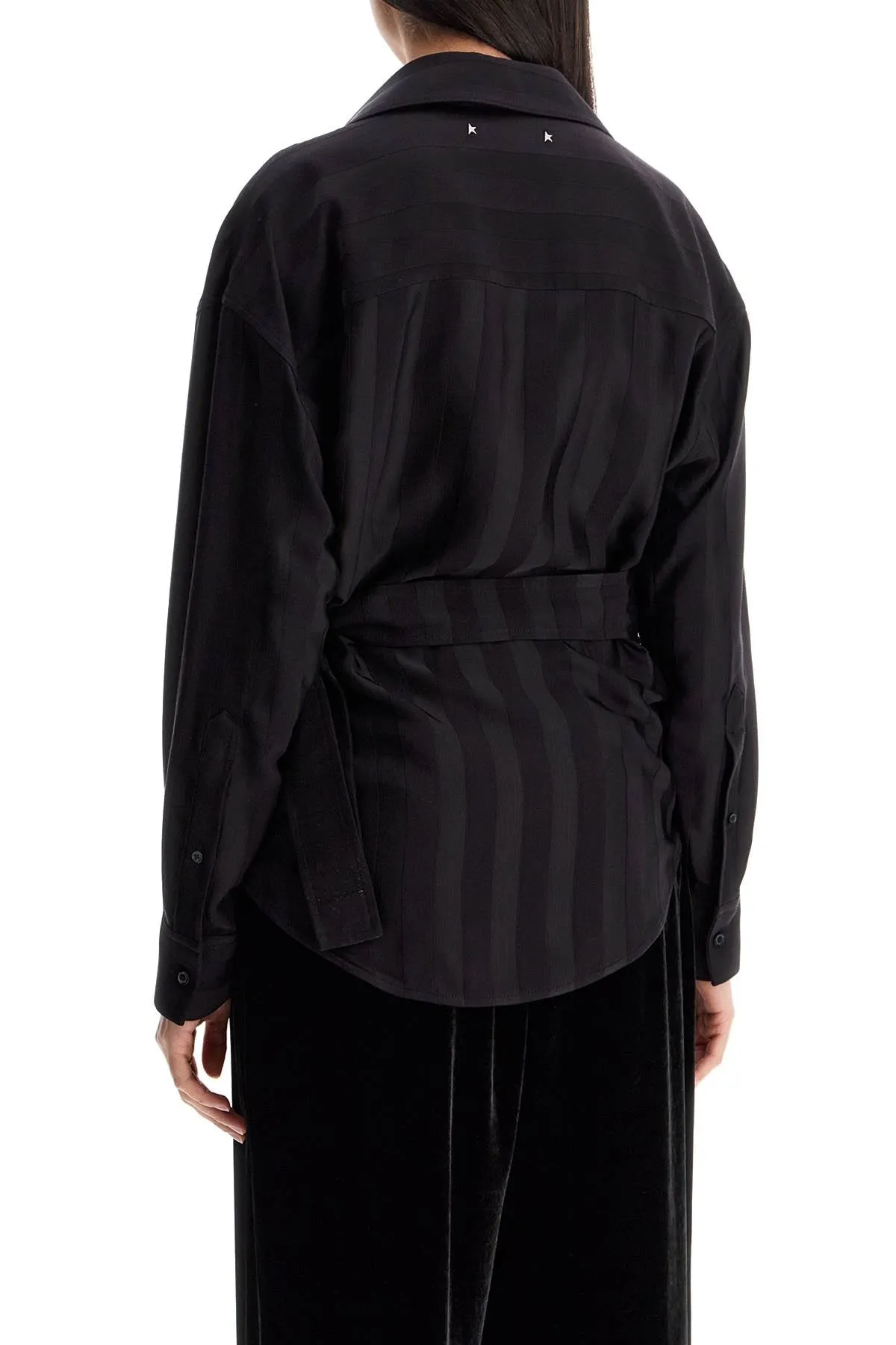 women's wrap shirt in night stripe viscose GWP02146 P001907 NIGHT SHADE