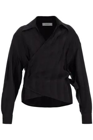women's wrap shirt in night stripe viscose GWP02146 P001907 NIGHT SHADE