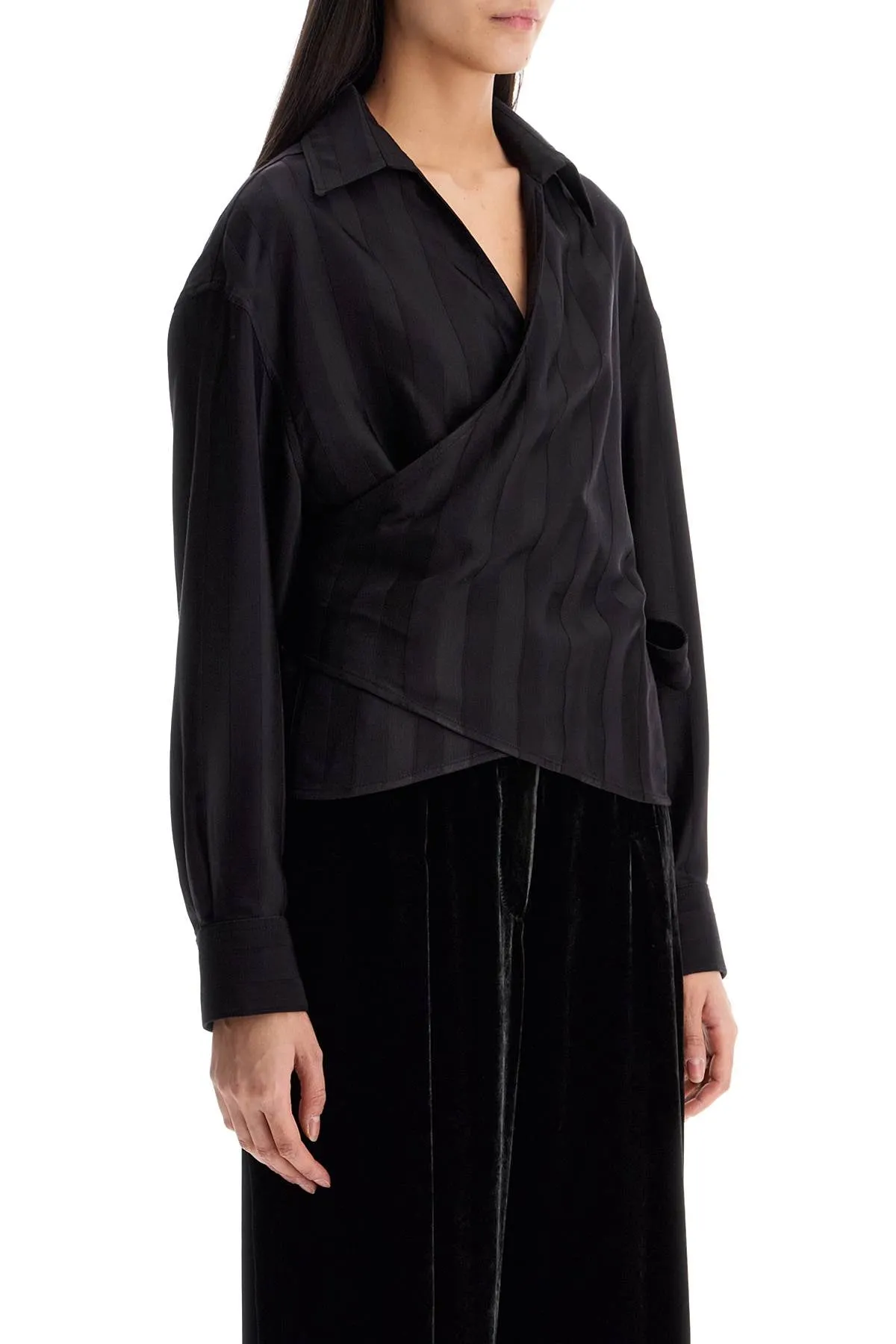 women's wrap shirt in night stripe viscose GWP02146 P001907 NIGHT SHADE